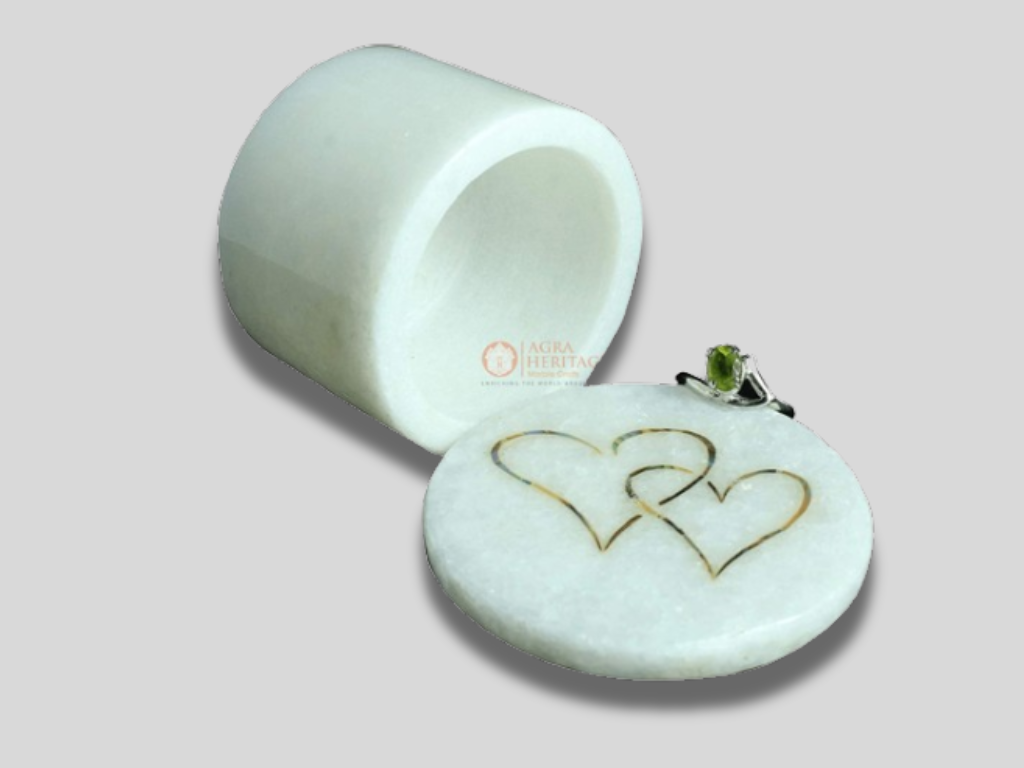 Marble Ring Box Paua Shell Heart Shape Inlay Special Love Gifts